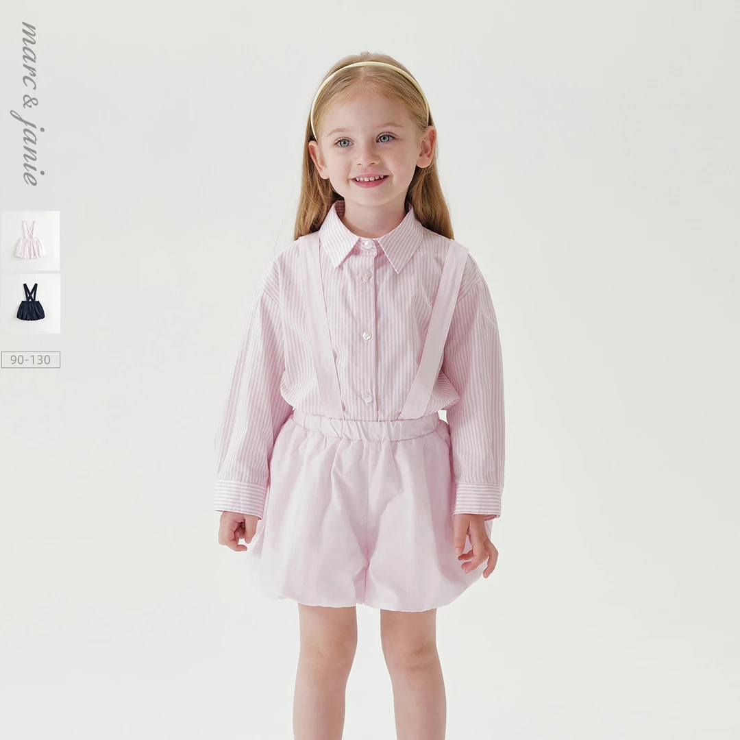 马克珍妮女童柔软透气花苞背带裤2025年夏装新款250288