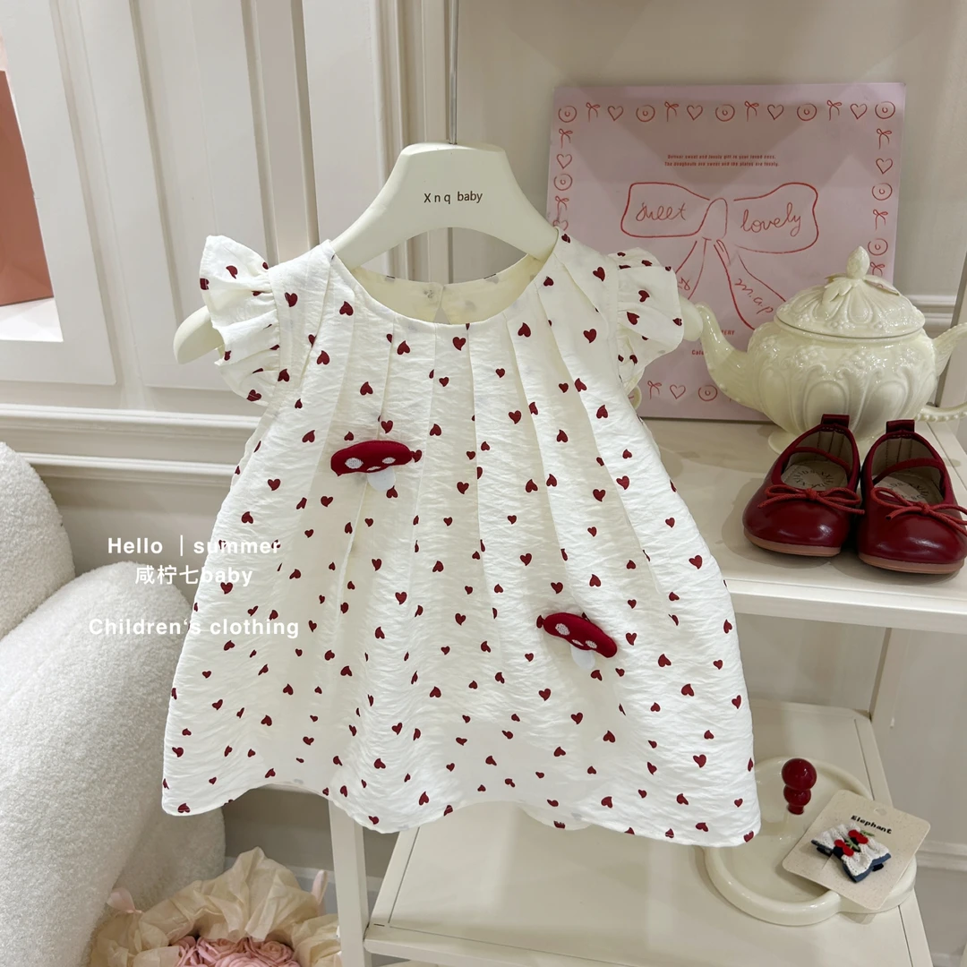 【咸柠七】可爱韩国童装女宝夏季新款爱心飞飞袖女童洋气背心公主裙