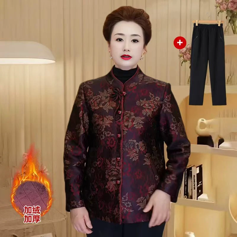 2025高贵气质中老年人秋装女妈妈唐装奶奶春秋新中式国风外套大码