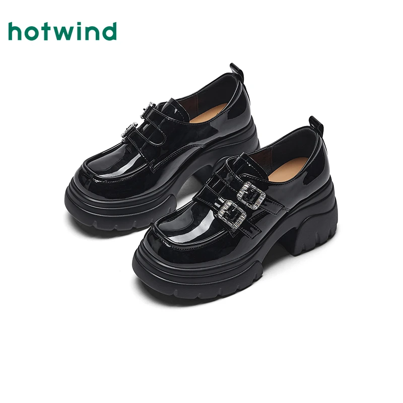 热风2025年秋季新款女士时尚休闲鞋H02W25311厚底英伦风复古