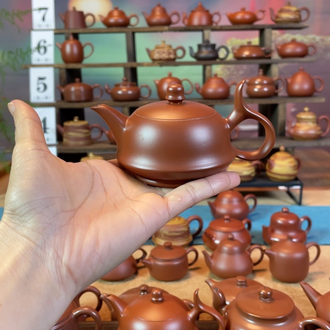 茶壶紫砂飛*潮州手工手拉朱泥将军壶