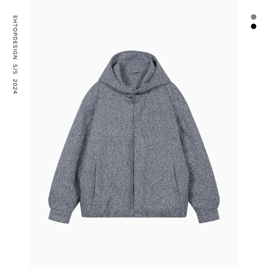 冬季新款重磅加棉加厚连帽保暖高级简约时尚百搭宽松外套9681-3