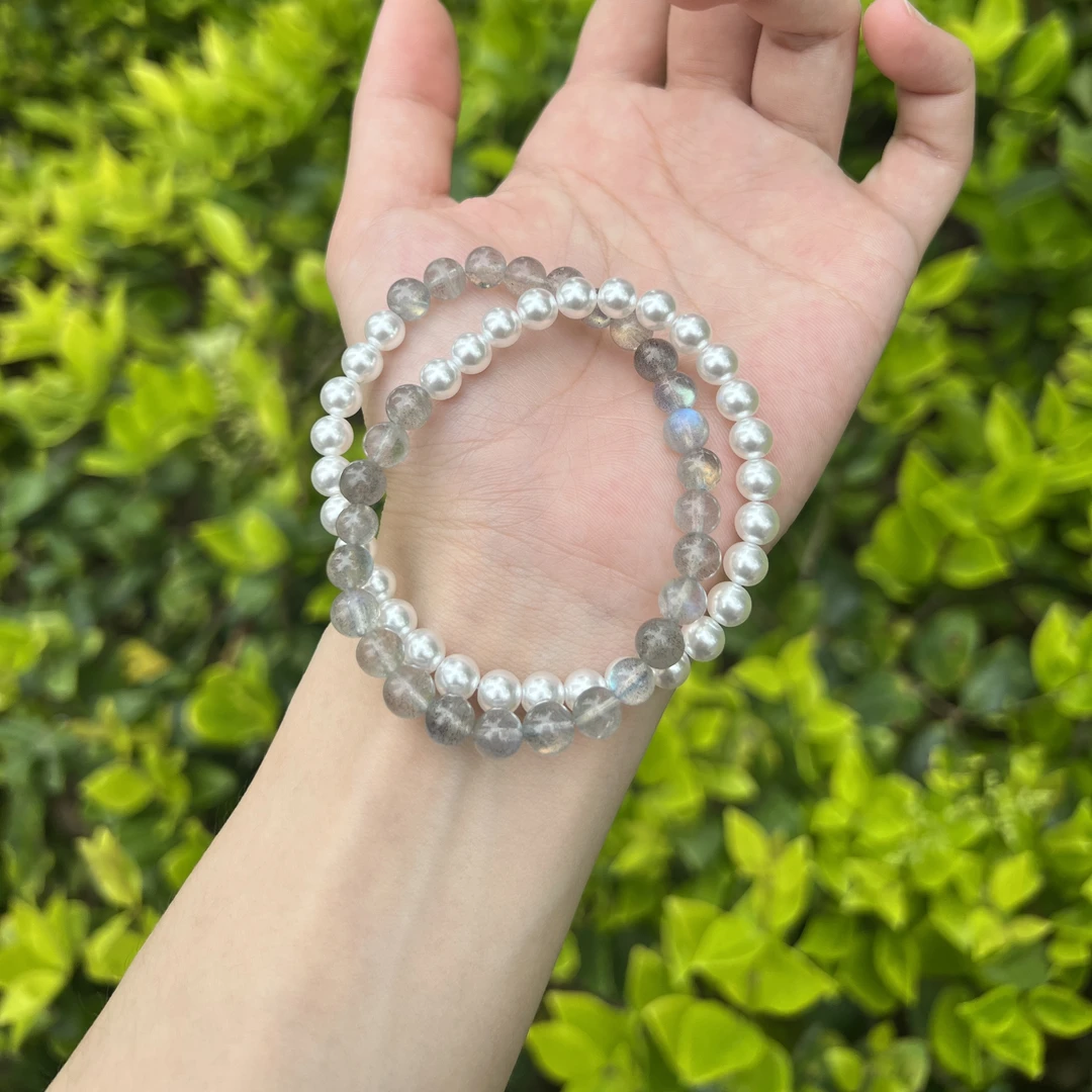 【鲛人泪】灰月光拉长石双圈手串手链  多样性发