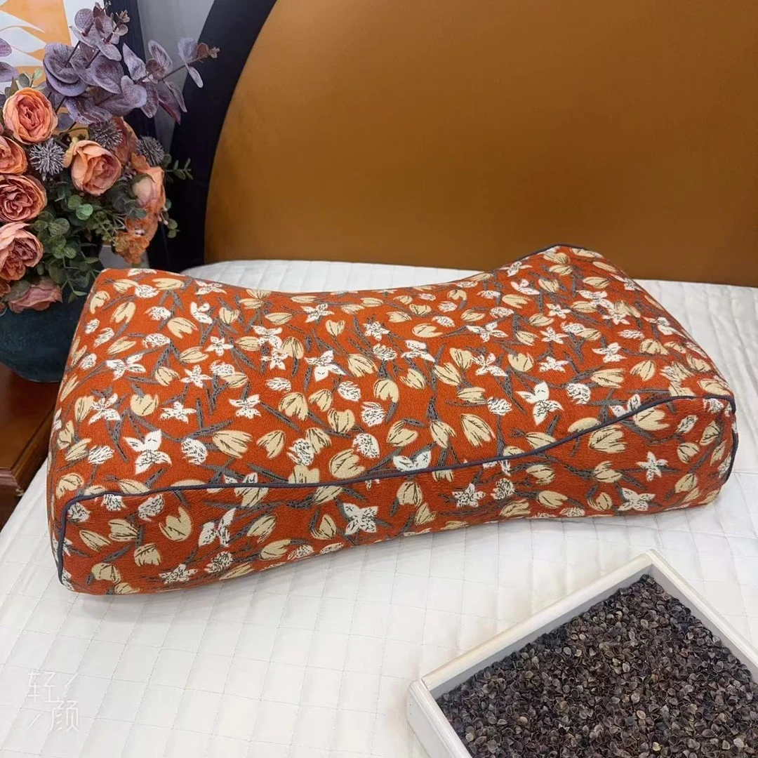 大号港风高枕骨头枕护颈枕深睡眠枕甜荞麦壳枕头加高枕头可拆洗