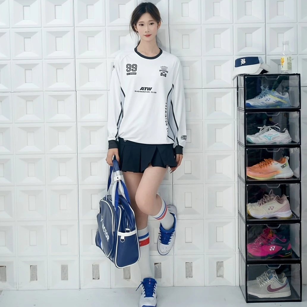 秋冬美式羽毛球休闲上衣男女比赛服队服美式速干透气户外运动长袖