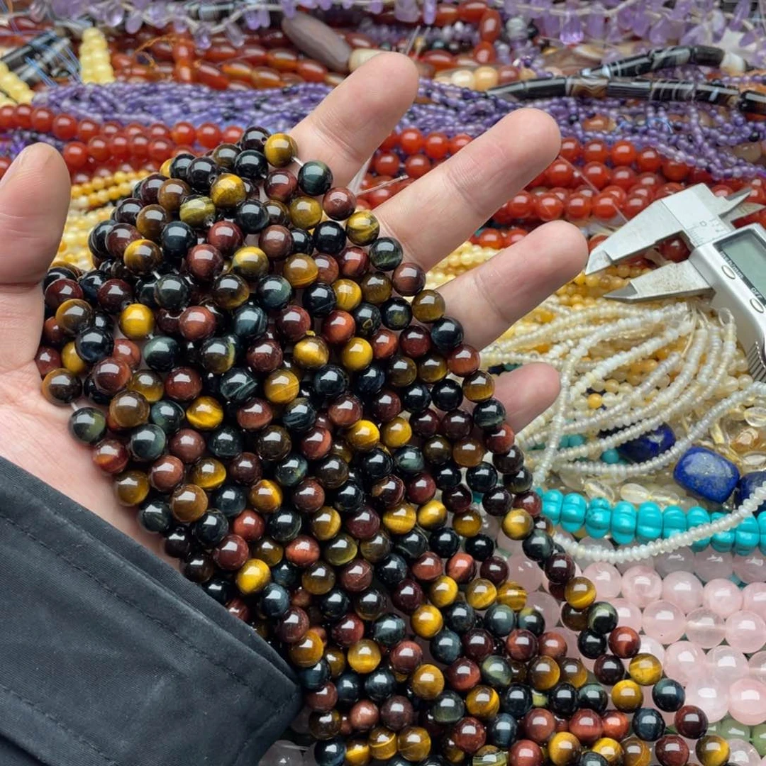 玛瑙/玉髓珠宝半成品未镶嵌一条装8mm彩虎圆珠