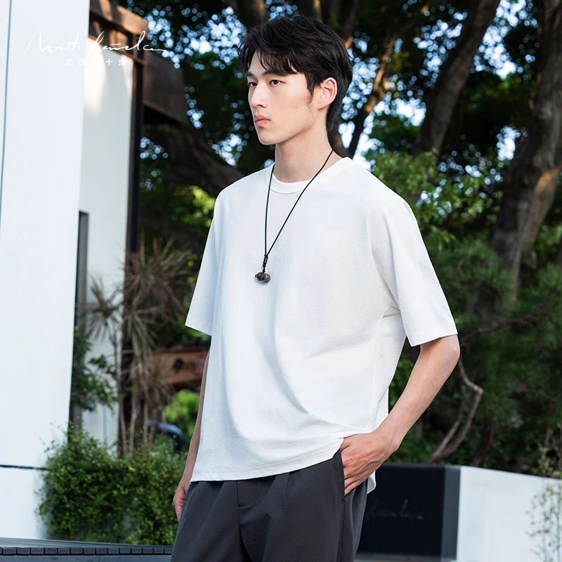 北纬三十度设计师男装夏季简约透气休闲百搭纯棉短袖圆领宽松T恤