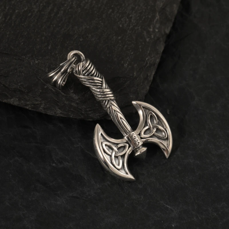 吊坠925银 欧美复古做旧重工斧头吊坠男女情侣毛衣链坠子战斧挂件