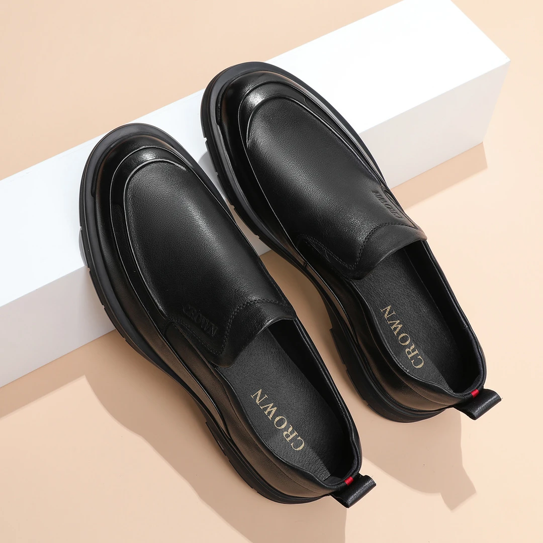 CROWN/皇冠牛头层皮革户外休闲鞋男55323076601H