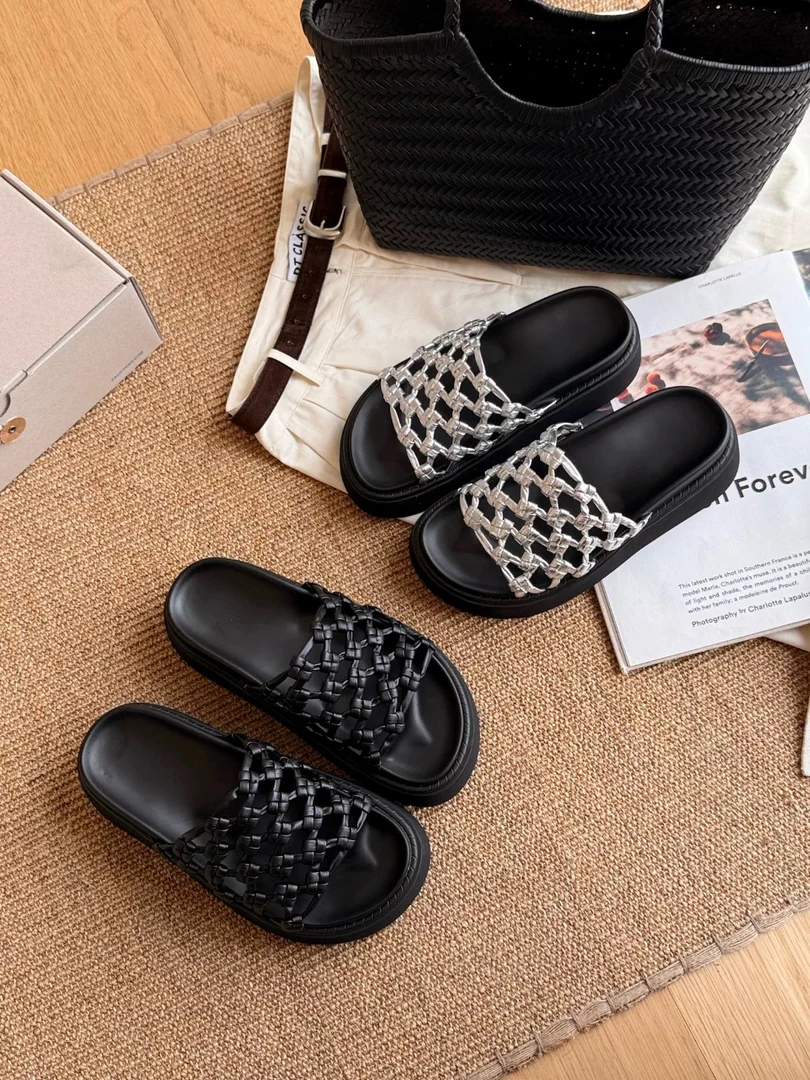 2025夏季新款法式复古休闲百搭编织拖平底罗马凉拖G19