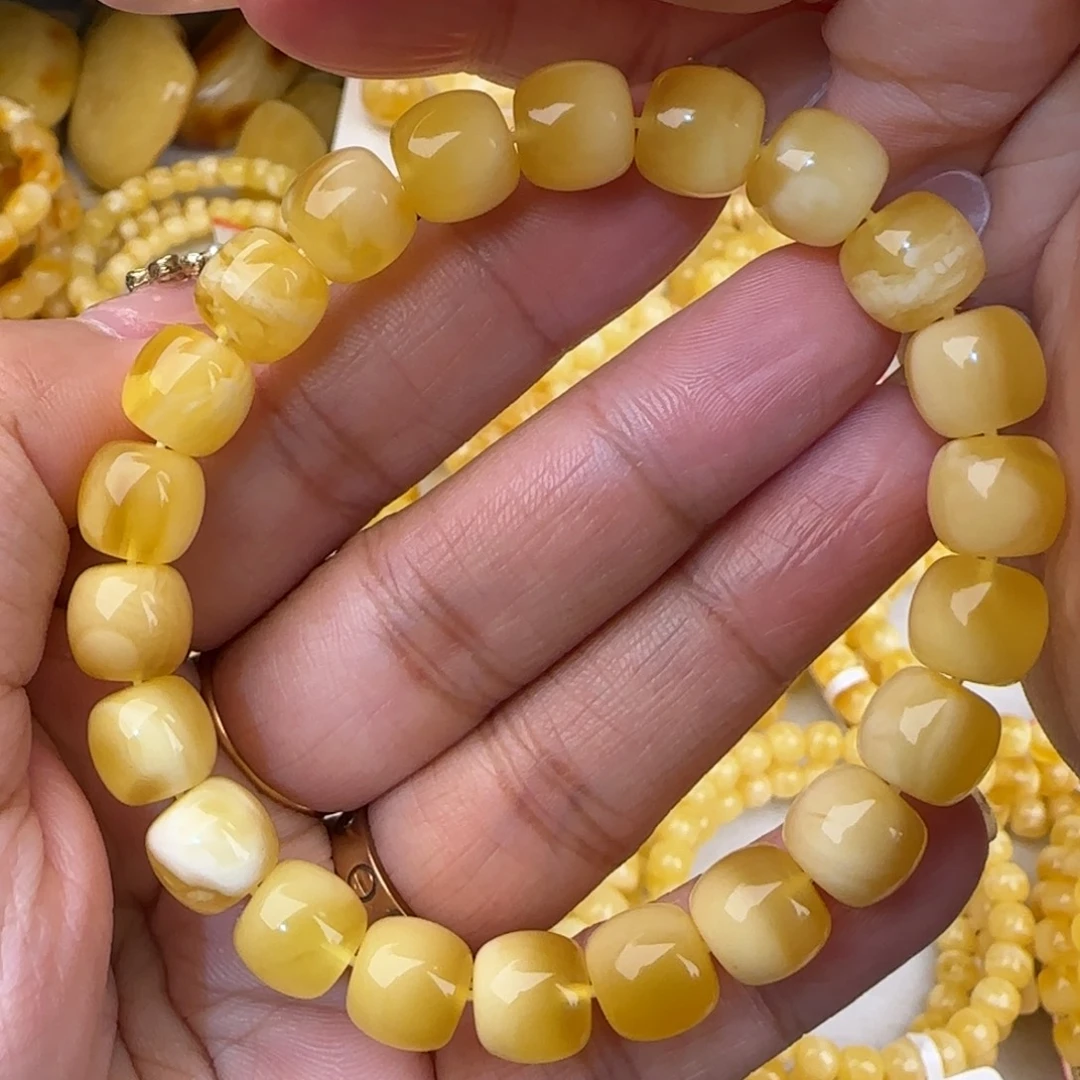 蜜蜡未镶嵌手链金白妖花老型手串