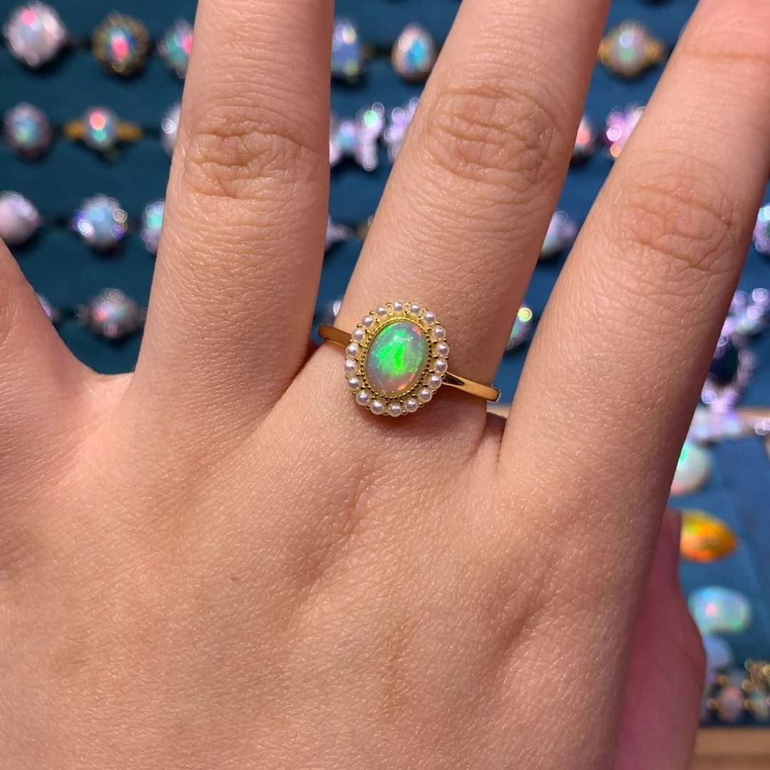 欧泊银S925镀金镶嵌戒指