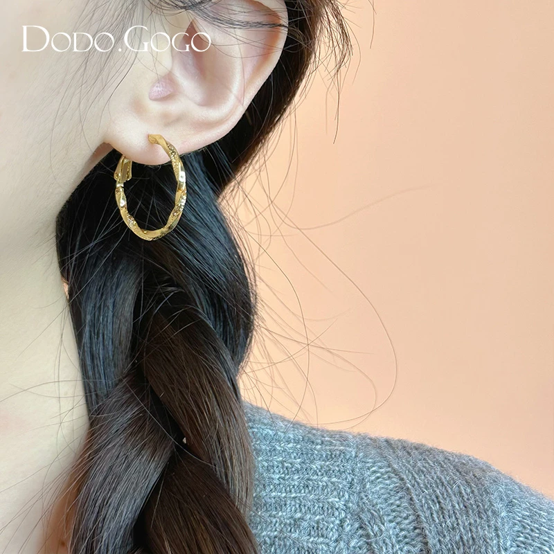 DODOGOGO 合金耳饰 金属双面简约耳圈时尚百搭气质冷淡风耳圈耳环