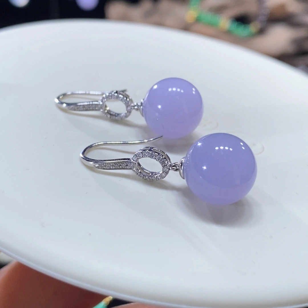 翡翠18K金镶嵌耳饰冰红紫