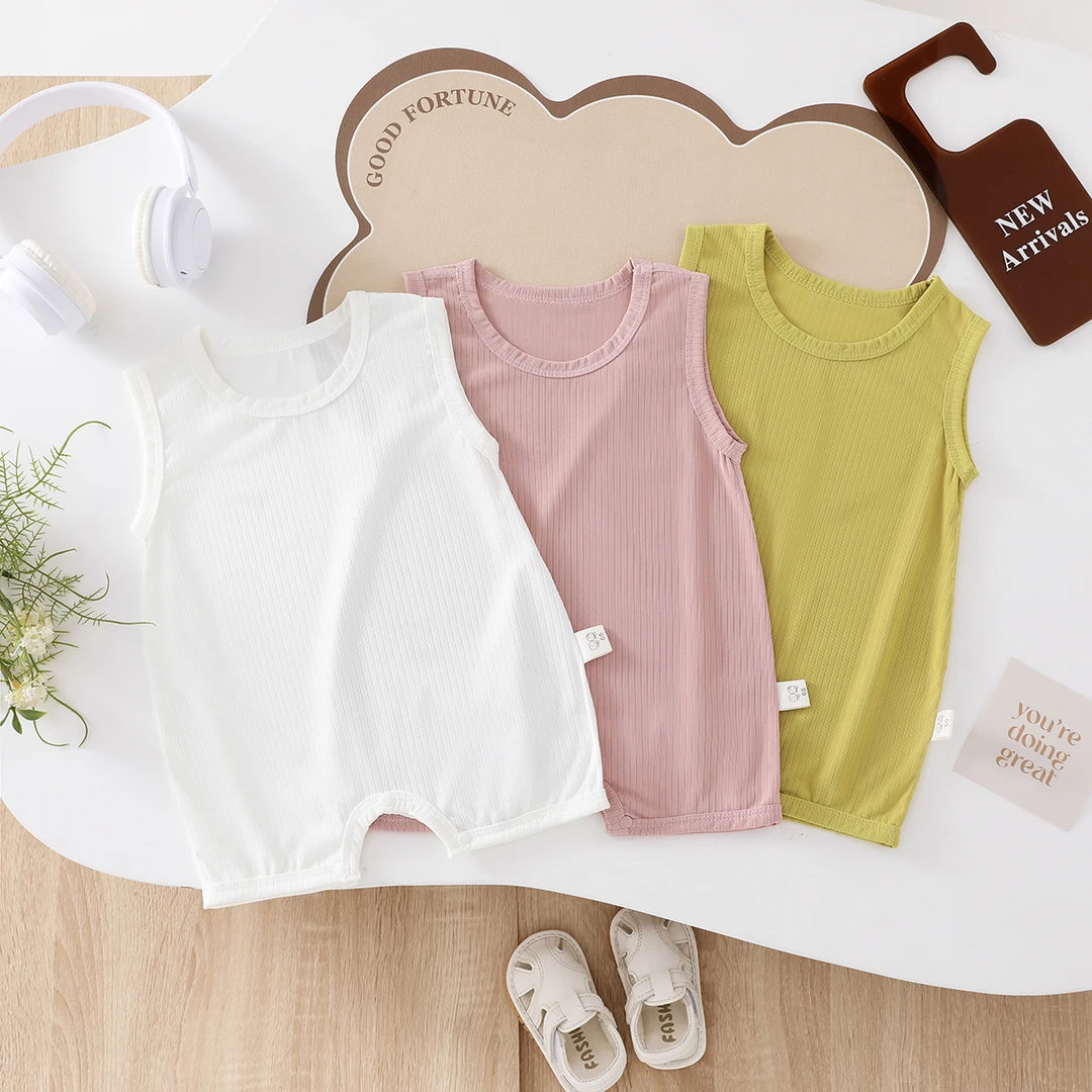 婴儿无袖背心连体衣莫代尔夏季薄款无袖新生儿睡衣宝宝哈衣爬服