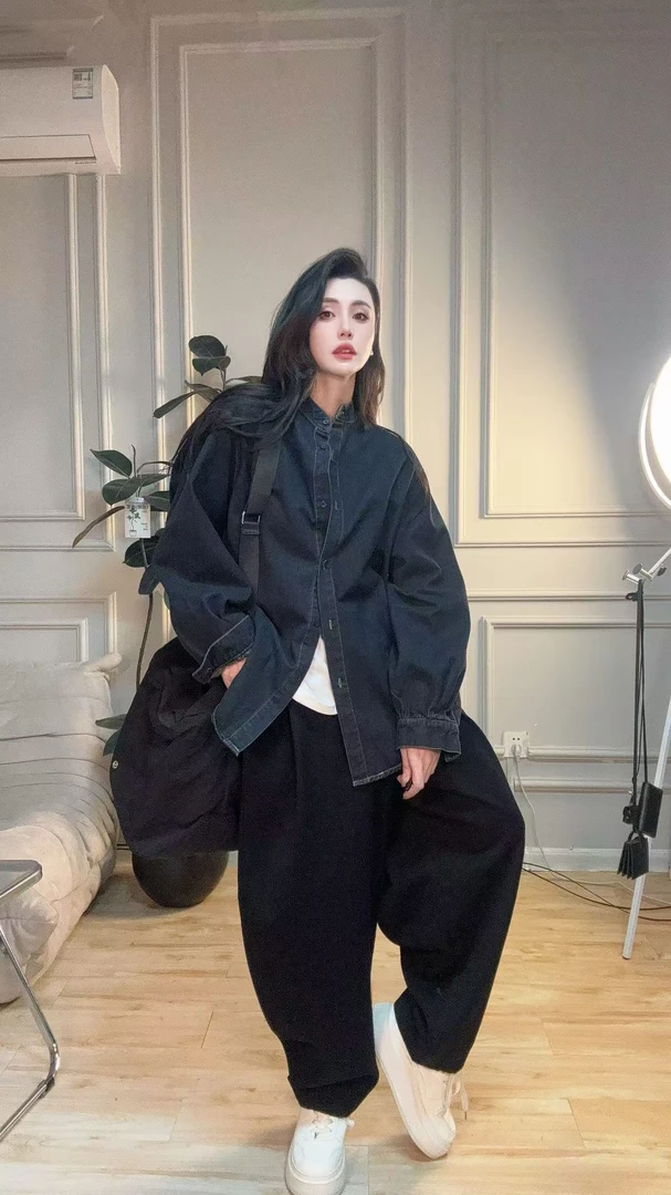 【简】羊腿袖廓形牛仔外套