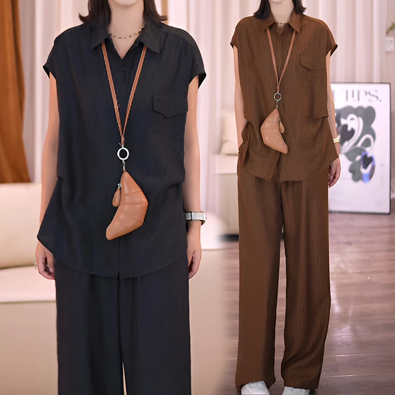 欧货时尚套装女2026夏季新款设计感休闲防晒衬衫阔腿裤显瘦两件套