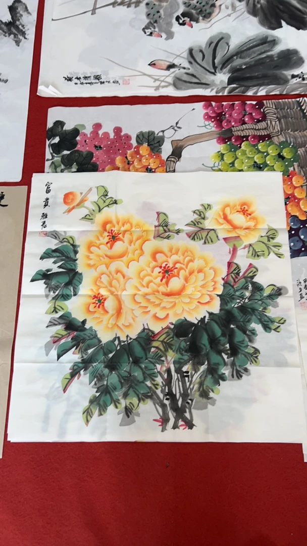 四尺对开斗方牡丹