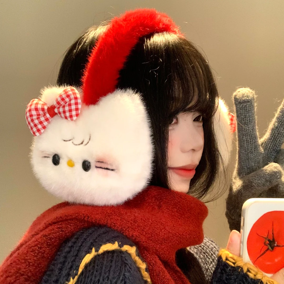 可爱蝴蝶结猫咪毛绒耳罩女秋冬季防寒耳套骑行保暖耳暖耳包耳捂子