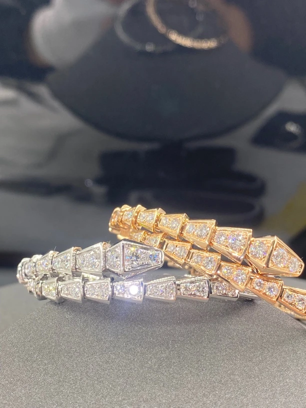 实验室培育钻石18k金满钻奢华蛇手镯