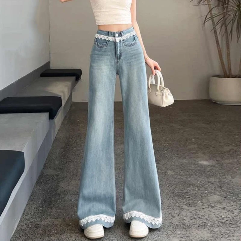 149直筒裤常规款无弹长裤薄款牛仔裤设计感蓝色夏季显瘦