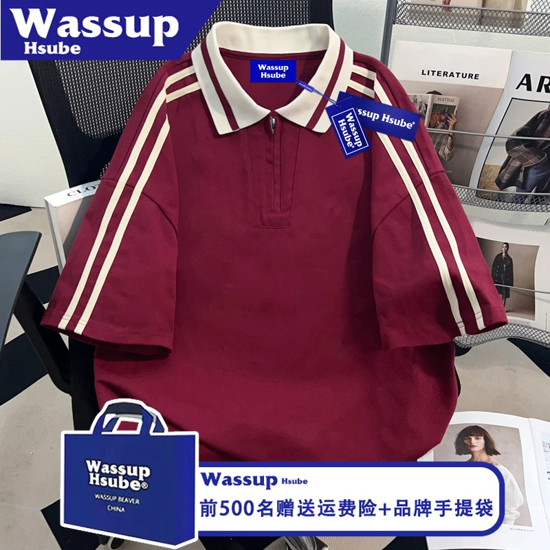 WASSUP HSUBE国潮牌POLO衫纯色短袖ins夏季美式纯棉T恤男女款半袖