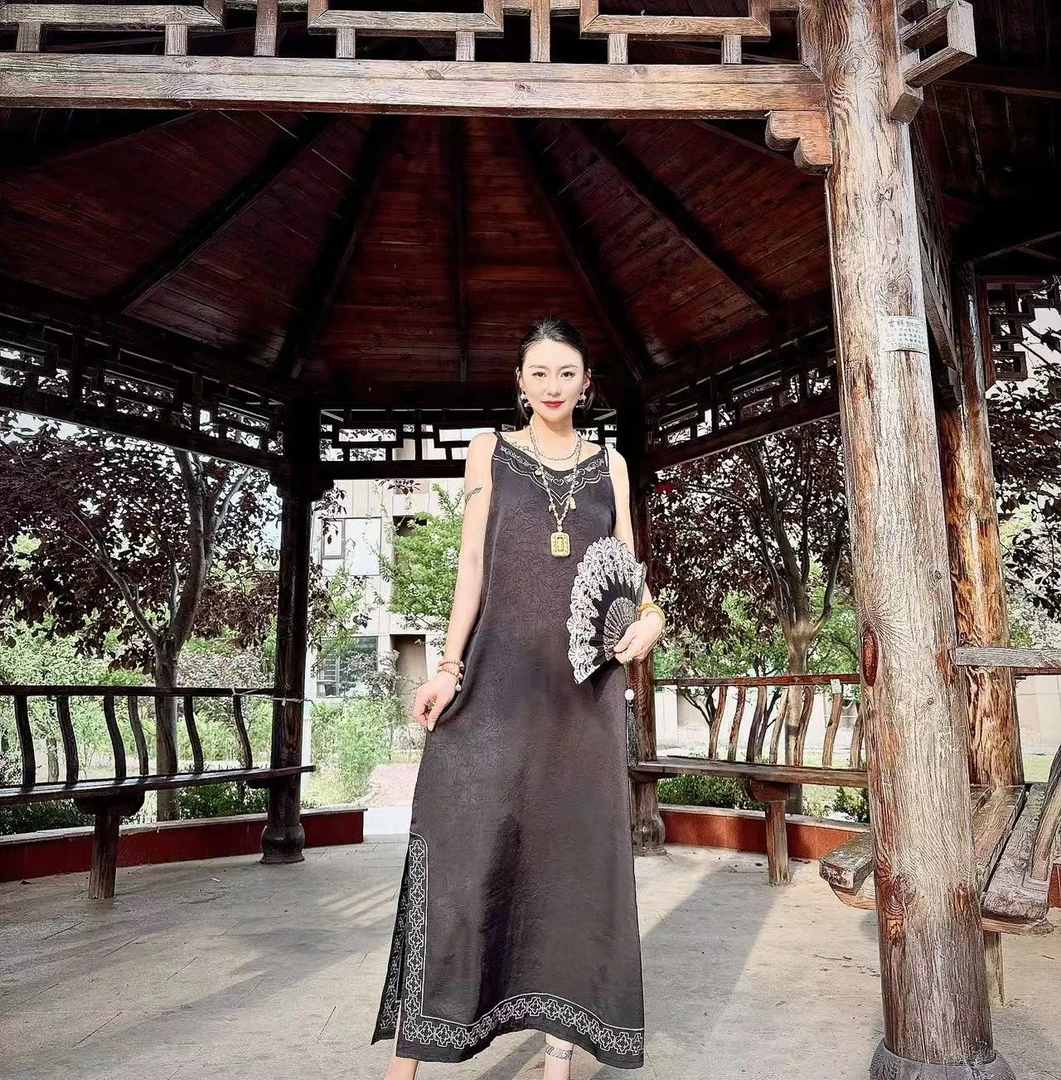 106（吊带-裙长130-有口袋）F小姐轻奢贵气新中式大码吊带