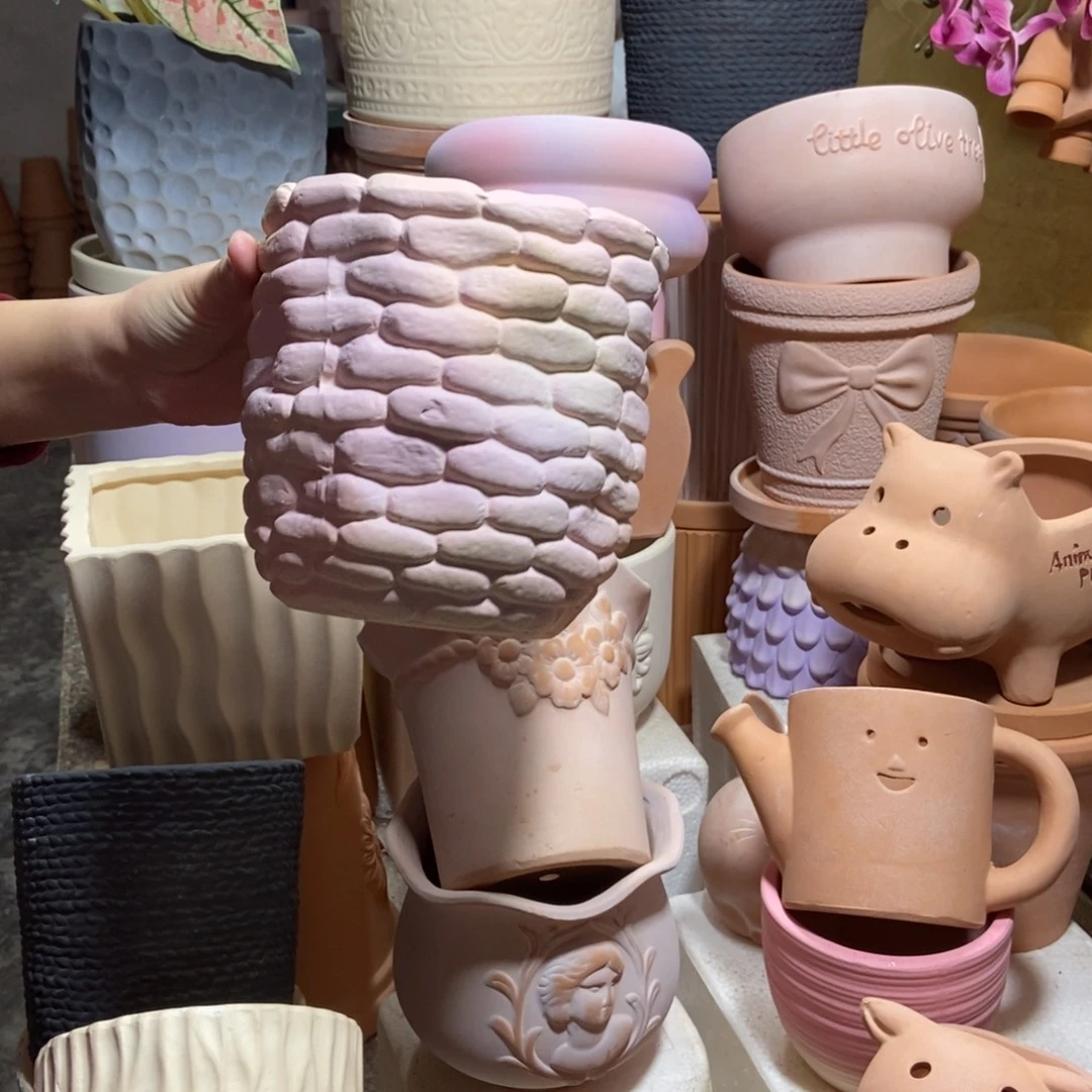 15×15彩色石头盆 粗陶1个