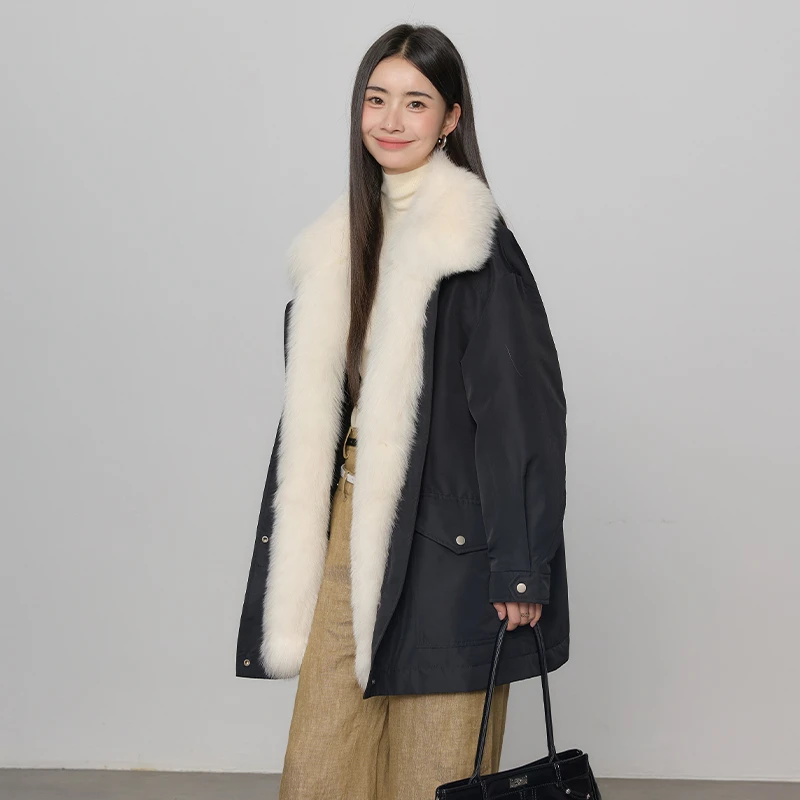 雪国初霁 超大狐狸毛90白鹅绒羽绒派克服女中长款2025新25173