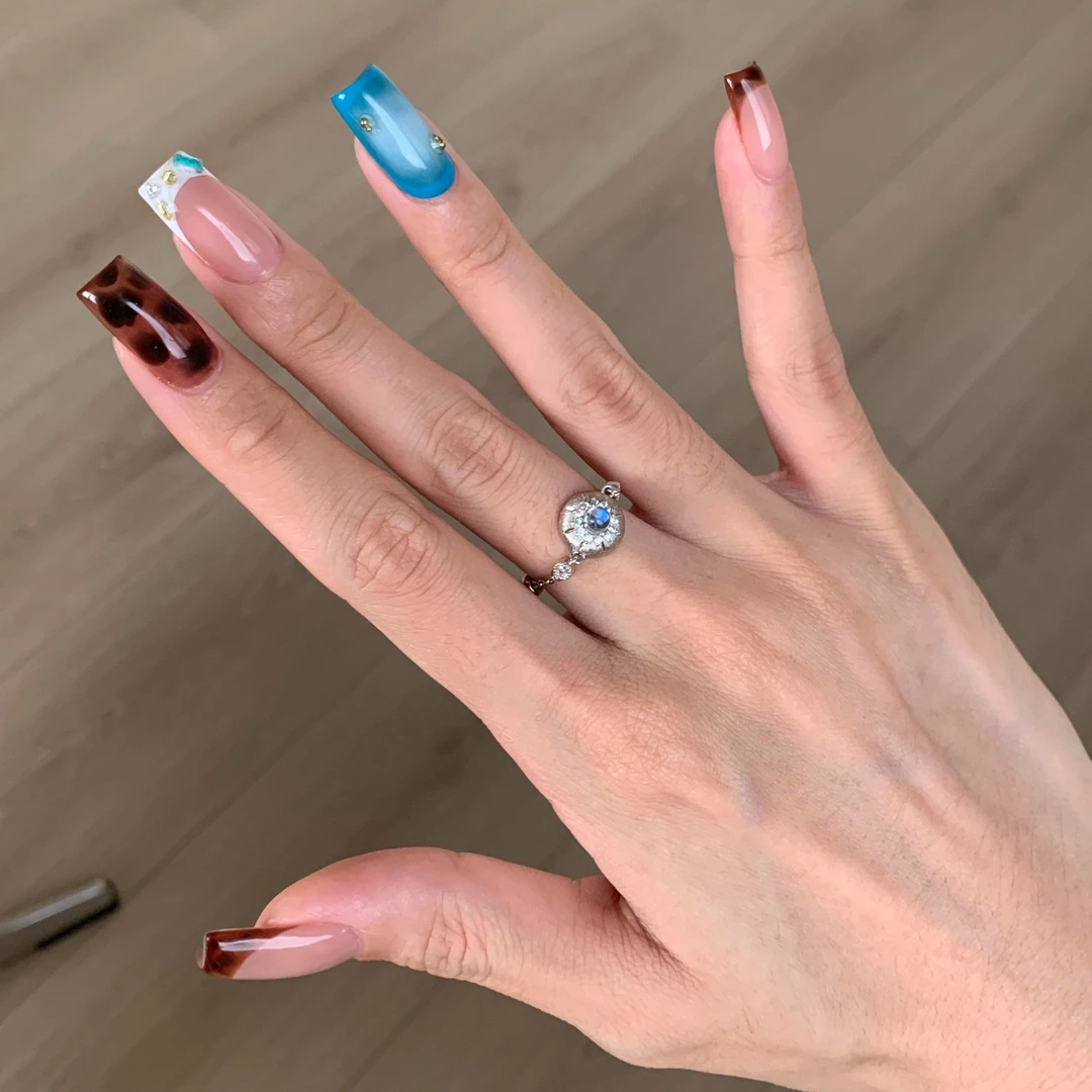 合金戒指 【璀璨夺目！】重工蓝月光星芒抽拉戒指独特小众设计款ins