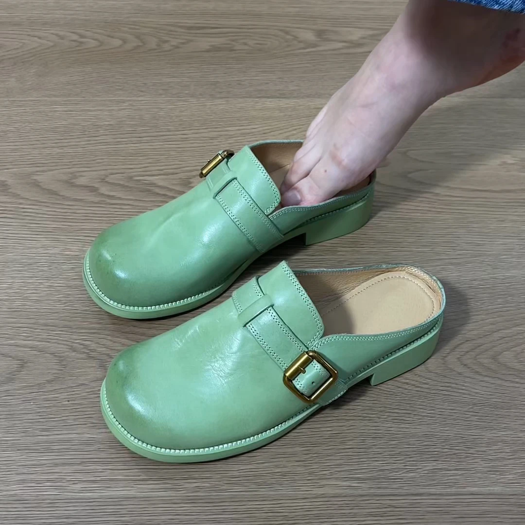 夏季半拖凉鞋 水洗牛皮勃肯鞋包头半拖鞋百搭设计感气质风女款