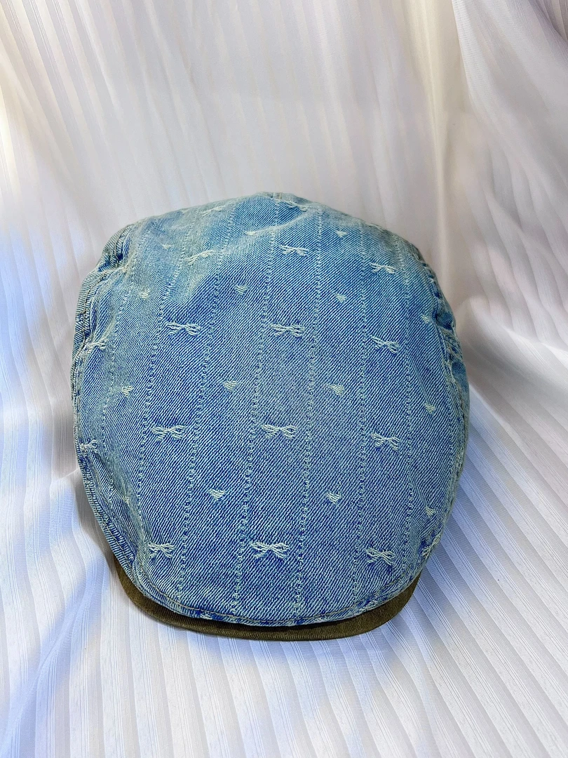 日韩复古少女风蝴蝶结牛仔鸭舌帽前进帽纯欲大头围方圆脸帽子