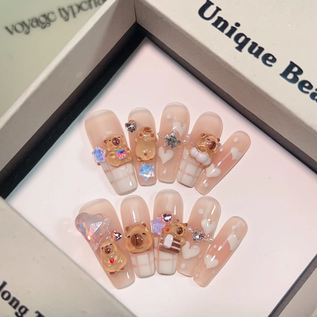 【卡皮巴拉】甜美少女手工梯形手工穿戴甲粉色