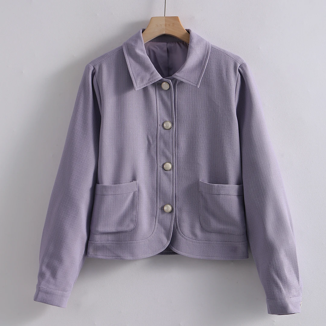 D11P-R-9182 简约百搭！春秋女士时尚气质短款长袖纯色短外套