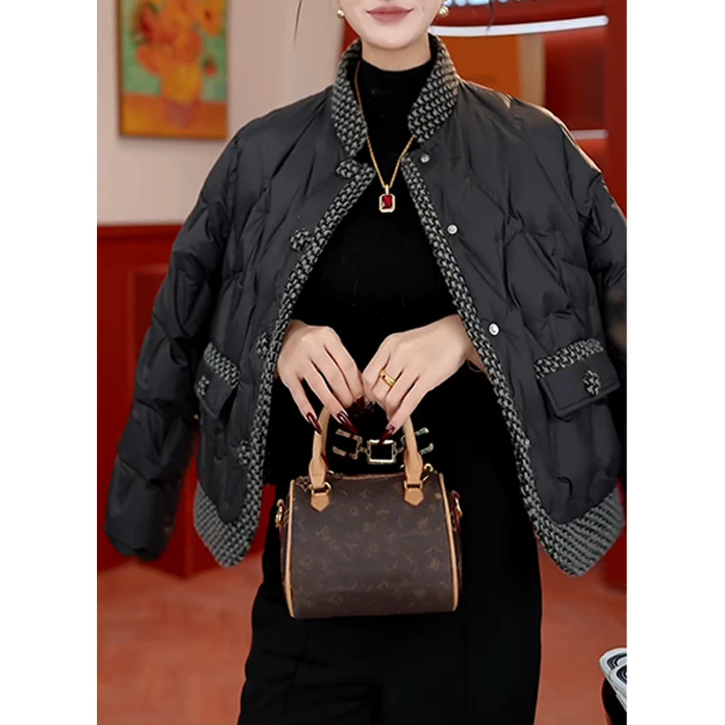 拼色设计感长袖棉服女2025冬季新款洋气轻薄潮流显瘦百搭通勤外套