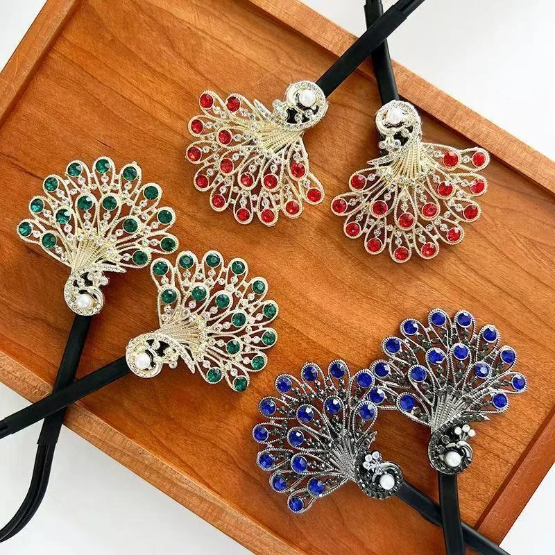 中国风孔雀盘发器高级感饰品优雅发夹女士古典旗袍发饰丸子懒人