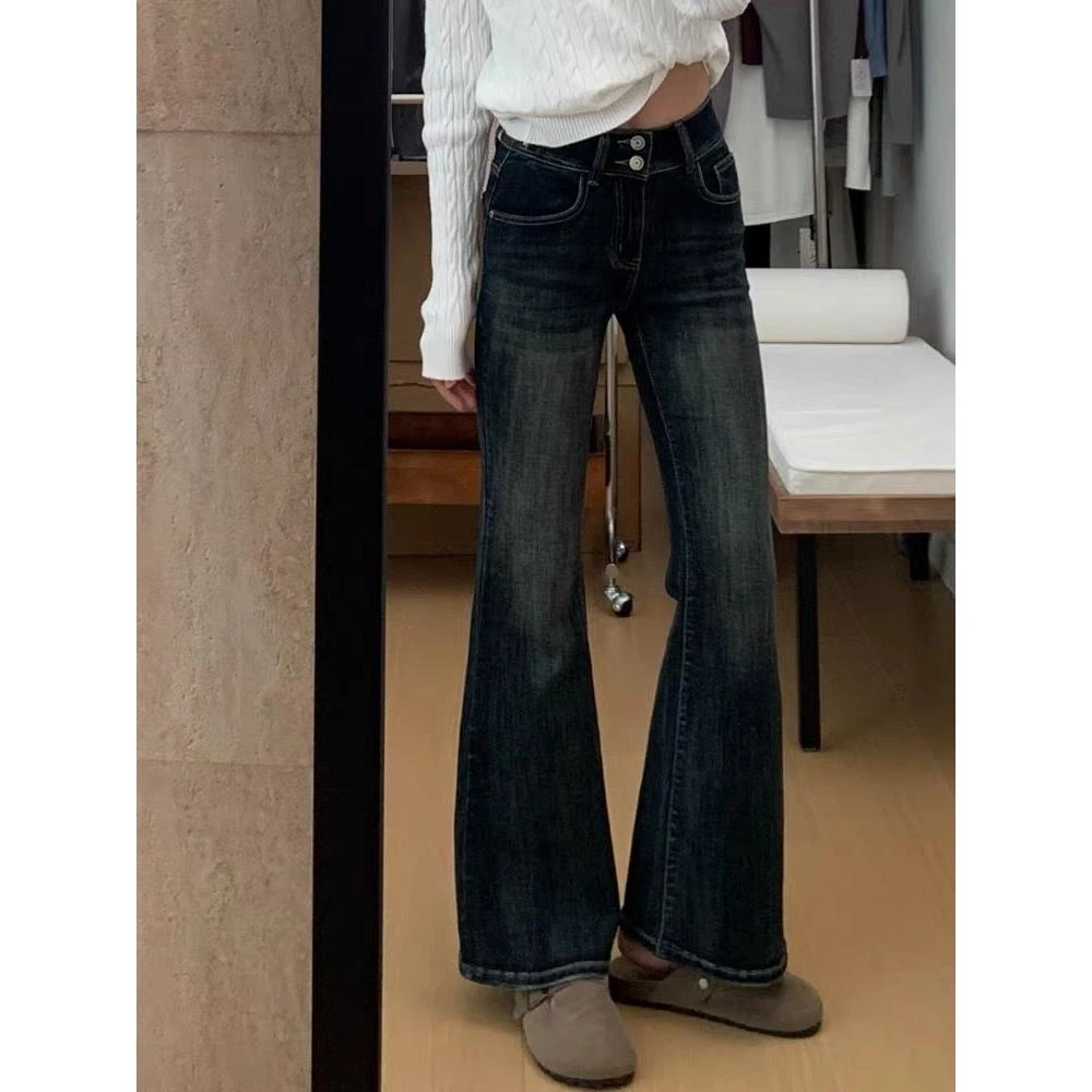 C250#【非实拍】美式复古辣妹微喇牛仔裤女高腰显瘦马蹄宽松阔腿