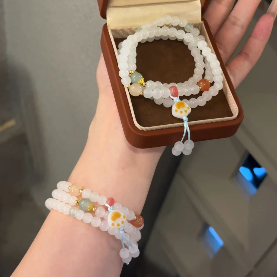 【MY】可爱炭烧猫爪三圈手串中式国潮编织闺蜜手链