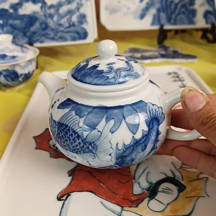 冰***泉景德镇手绘釉下彩手绘画