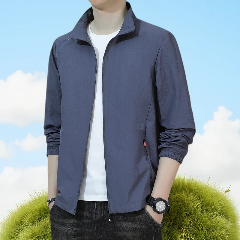 夏季男士轻薄透气防晒衣宽松韩版大码薄款休闲运动服立领钓鱼外套