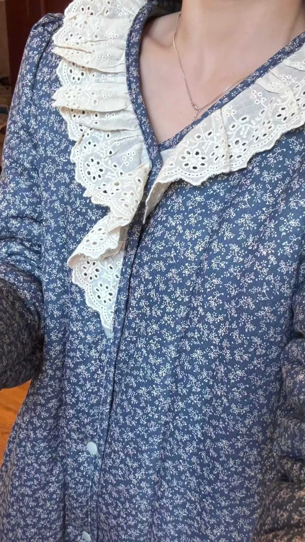 【乐淇专属】花边碎花棉花大衣300g家居服女款爆款2025新款睡袍