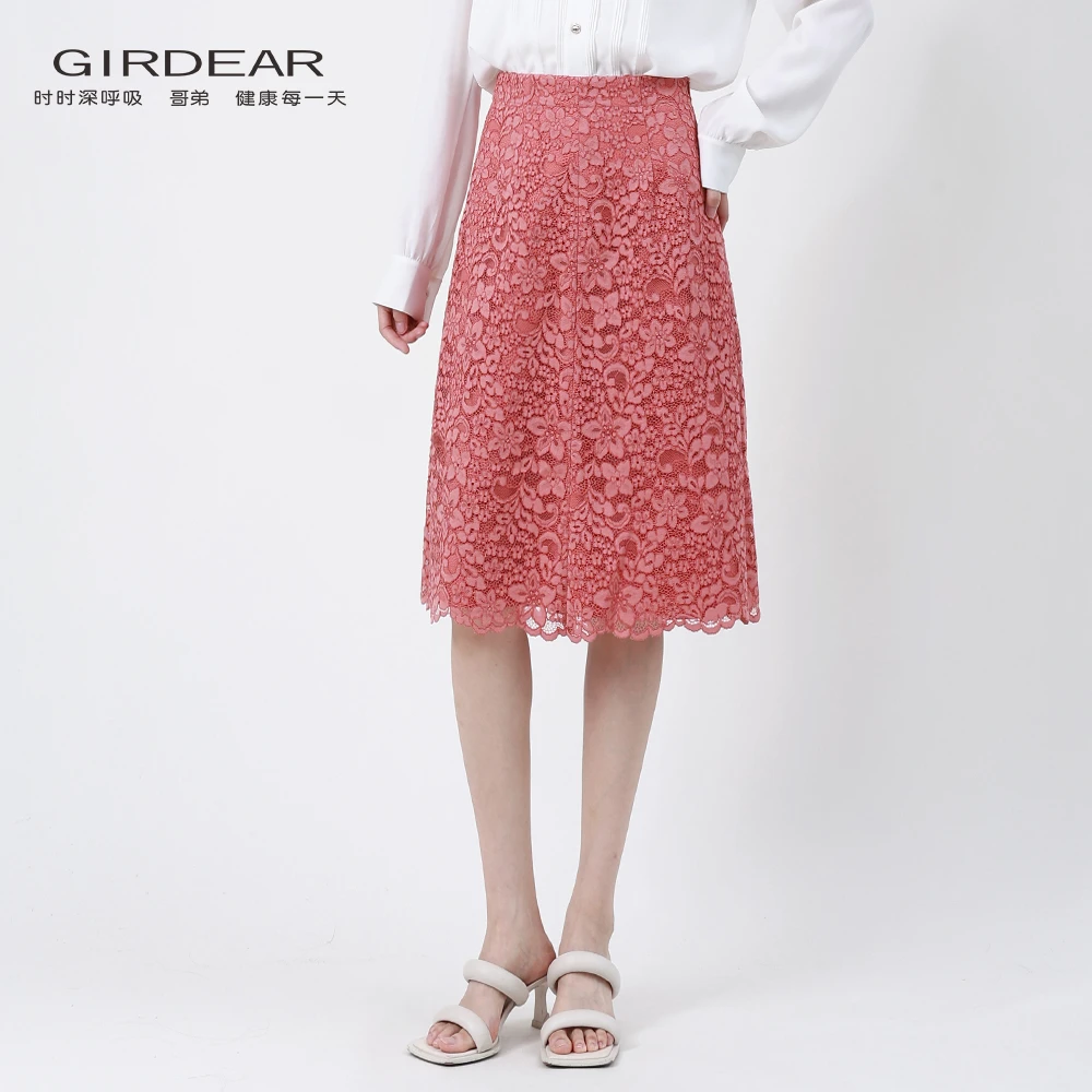 哥弟 女装新款质感百搭显瘦优雅气质立体蕾丝小香风半身裙1200256