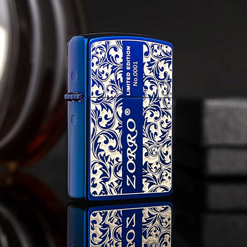 ZORRO佐罗蓝冰竖纹唐草905煤油防风打火机盔甲送礼男友礼物