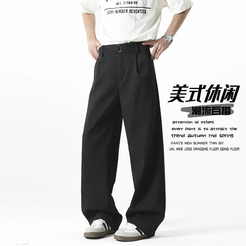 秋款爆款立体剪裁男装春季潮牌阔腿黑色运动裤复古美式直筒休闲裤