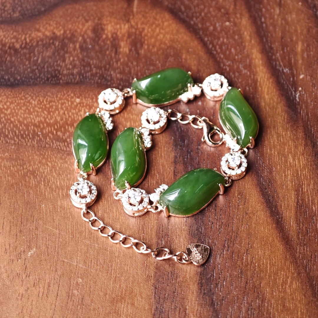 新疆爱思尔新疆和田玉手链碧玉手链S925银SS1206-03（多样性发货）