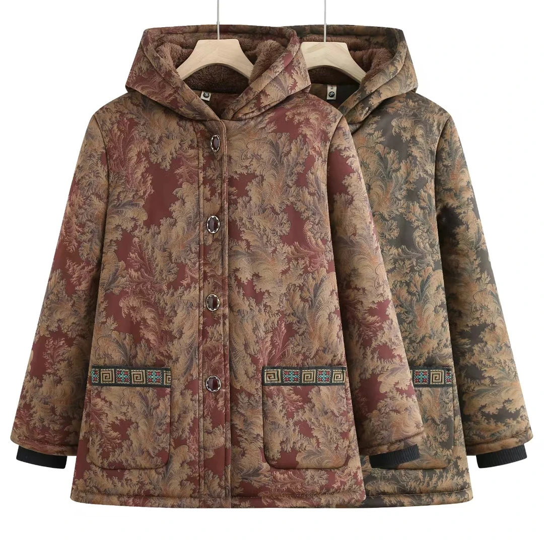 7718-秋冬时尚妈妈装遮肉显示加厚保暖妈妈装上衣外套【康燕】