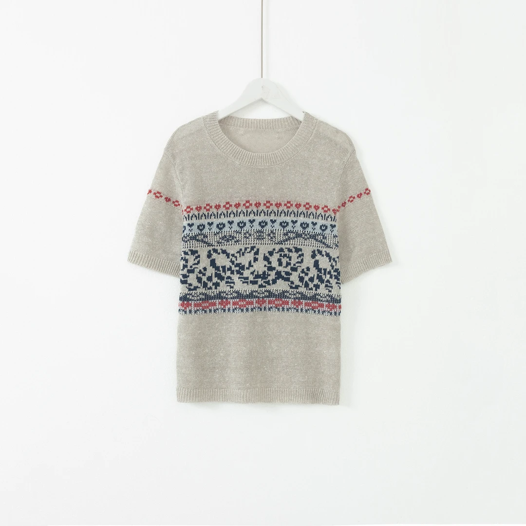 几里与麻 复古提花短袖针织衫 2081244