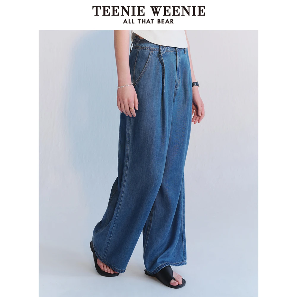 TeenieWeenie小熊夏季新款高腰牛仔直筒裤长裤TTTJ242601P