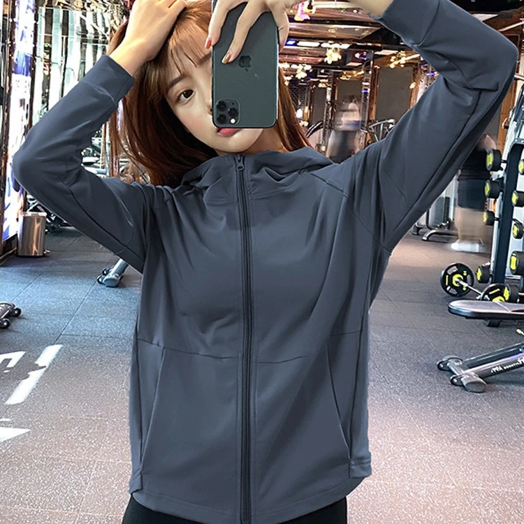 力宽松外连帽拉链开衫瑜伽服上衣跑步训练健身力透