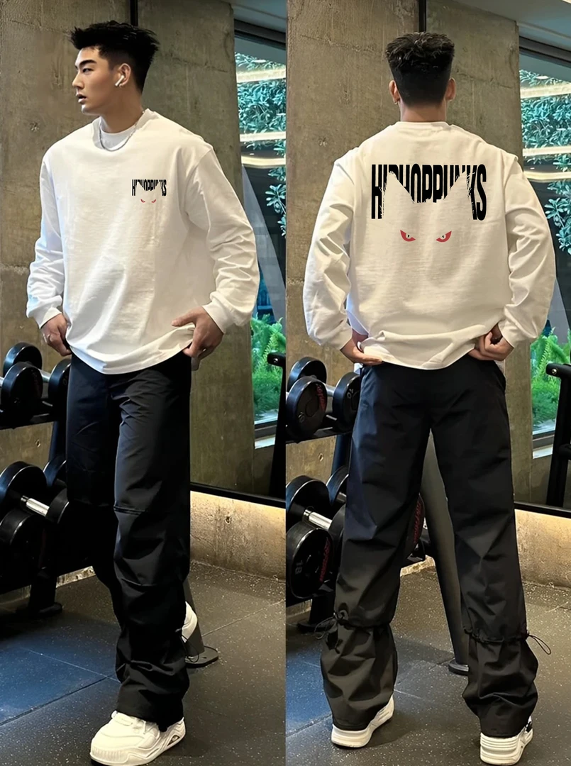 重磅长袖T恤纯棉圆领秋衣情侣美式潮牌猫咪字母上衣秋季打底衫